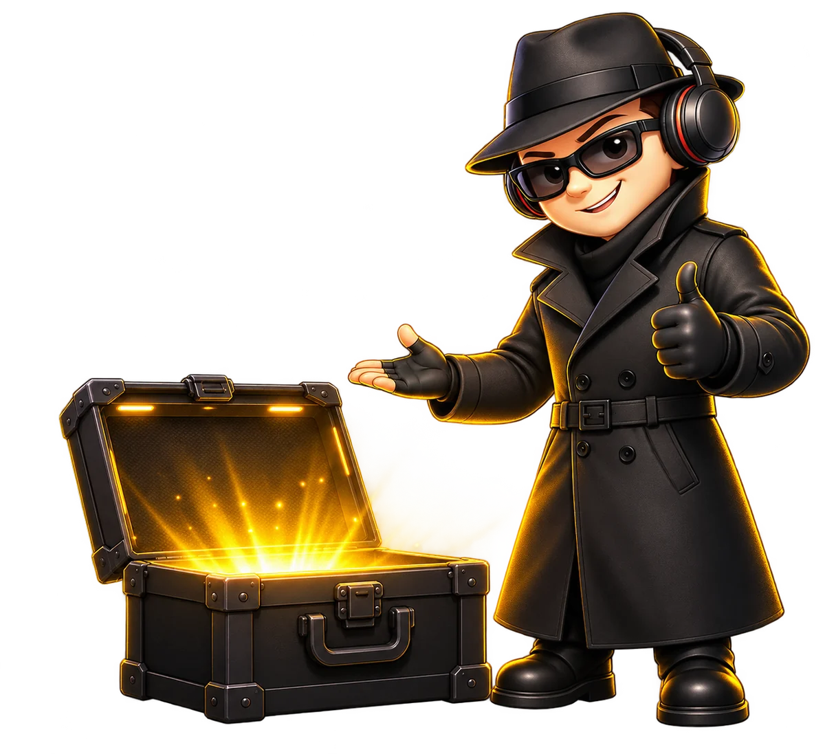 Маскот SpyLoot рядом с открытым кейсом предлагает проверить цену игры
